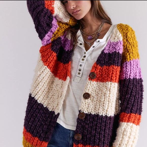 Free People Sweaters - Free People Colorful Chunky Knit Cardigan
